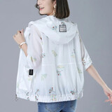 纯子兮品防晒衣女防紫外线2025新款夏装防晒衫女连帽长袖宽松透气防晒服潮 白色花型 L 建议115-130斤