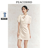 太平鸟女装中式牛仔连衣裙夏显瘦别致旗袍短裙气质提花裙子 米白 S