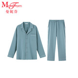曼妮芬情侣家居睡衣女士家居服舒适睡裤套装时尚长袖起居服合