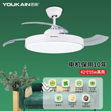 佑家（YOUKAIN） 变频隐形扇餐厅现代简约吊扇灯北欧小客厅风扇灯LED创意吊灯风扇 荐!42寸55w三色六档变频