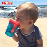 努比（Nuby）宝宝喝水杯带手柄360度吮吸魔术学饮杯啜饮杯嘬口敞口杯带防尘盖 蓝色猴子PP材质 240ml