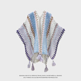 溪谷幽幽2024新款民族风披肩草原旅游穿搭针织开叉式斗篷披风云南大理披风 浅蓝紫