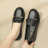 宜驰（EGCHI）女鞋通勤头层牛皮套脚单鞋白领工作妈妈休闲鞋 H77012 黑色 40