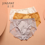 金三塔女式内裤100%桑蚕丝中腰蕾丝性感三角裤真丝内裤女 藕紫 1条 L