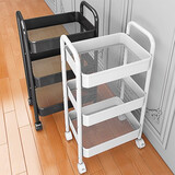 坤奉厨房小推车置物架移动落地多层零食收纳架卫生间浴室床边储物书架 3层白【ABS材质】基础款
