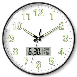 BBA 挂钟LED12英寸创意客厅夜光万年历钟表石英钟日历时钟创意黑色