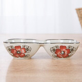 LICHEN日式陶瓷异形料碟酱醋碟调味碗和风系列餐具釉下彩手绘 红富贵双格味碟