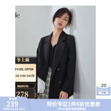 范思蓝恩210024韩版垫肩廓形西装外套女春秋长袖时尚休闲西服上衣 黑色 XS