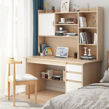 悦美妙 电脑桌台式家用书桌书柜组合一体桌子学生学习桌写字桌 【豪华款+椅子】北美原木纹120CM