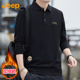 吉普（JEEP）长袖T恤男士秋冬季polo宽松休闲打底衫衣服男装 黑色加绒 3XL 