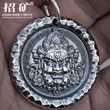 招矿足银9999实心复古做旧黄财神锤纹银吊坠饰品 【背面吉言版—做旧款】 黄财神银吊坠一件50克
