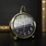 迪高轻奢闹钟摆件钟表台式时钟创意静音闹表高档客厅摆台表摆放高级桌面石英座钟高端时尚金色摆钟小型床头钟 深蓝色 铝面