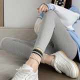 彼爱诗新款灰色螺纹打底裤女春秋外穿高腰内穿秋裤秋冬加绒保暖 春秋款-浅灰 小码【70-120斤穿】