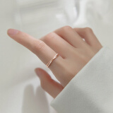 YYEU银气质排钻线条戒指女日系简约小巧交叉小清新手指环 s925银 玫瑰金色线条戒指