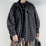 OEMG千鸟格毛呢外套男装春秋冬季加绒潮牌宽松大码加厚小香风夹克衣服 深灰色 XL [建议125-140斤]