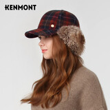 卡蒙（Kenmont）骑车护耳加绒加厚保暖鸭舌帽女纯羊毛格纹毛呢棒球帽km-5204