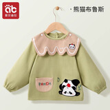 爱贝迪拉婴儿罩衣围裙宝宝灯芯绒围兜婴儿童反穿防水防脏饭兜小孩秋冬外穿 【罩衣】熊猫布鲁斯 90码 （建议身高80-90cm）