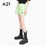 A21夏季新款女装显瘦薄款短裤宽松高腰直筒短裤纯色百搭休闲裤 豆绿 25