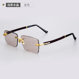 红叶水晶（HONGYE）水晶石太阳镜水晶墨镜真水晶石眼镜东海水晶眼镜养生护眼遮阳 浅茶水晶/金色镜架/送水晶检测卡