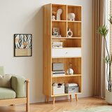 舒歌 实木书架书柜落地 现代简约易客厅书房多层储物收纳柜置物架 【新款】温雅原木白抽 高书柜
