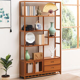 木马人落地复古博古架储物书架中式茶架子客厅家用收纳架玄关隔断杂物架 【带抽】升级旗舰款-七层100长