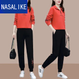 NASALIKE春秋季新款休闲洋气减龄运动套装女立领卫衣运动服遮肉显瘦两件套 橙色套装【好质量】即将恢复69 XL 【建议110-125斤】