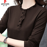 皮尔卡丹（pierre cardin）德绒半高领打底衫女秋冬韩版长袖百搭修身洋气中年蕾丝上衣女时尚 8032  咖色 4XL 建议145-160斤