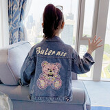 卡兔蓝猫童装女童外套秋装春季儿童牛仔外套中大童洋气夹克上衣小女孩衣服 蓝色 150码建议身高 1.4米 左右