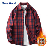 NASA GOOD长袖衬衫男冬季加绒保暖潮流格子上衣休闲打底衫男装外套 红2XL