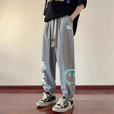 沼泽地裤子男冰丝薄款男士宽松潮流休闲裤青少年学生九分裤运动哈伦男裤 G109F68灰色(束脚) XL