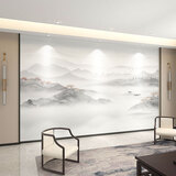 新福壁海新中式电视背景墙壁纸8d立体红色山水3d墙纸江山壁画客厅影视墙布 设计师推荐款式4 定制