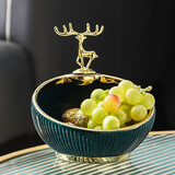帕美居现代创意金鹿头摆件进门鞋柜玄关钥匙收纳客厅电视柜轻奢托盘装饰 绿描金宽口