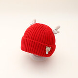 李晨曦（Lichenxi）婴儿帽子秋冬毛线帽可爱超萌保暖防风男童女宝宝搞怪针织冬天儿童 翊鹿角小熊毛线帽—红色 适合3-12个月宝宝头围42-46CM