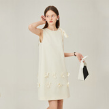 范思蓝恩花梨裙 无袖设计感气质A字连衣裙夏装新款韩版系带蝴蝶结 杏色 XL