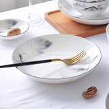 国玥骨瓷盘子家用碟子陶瓷饭盘中式沙拉盘单品自选高温骨质瓷釉中彩 江山如画7英寸饭盘一个