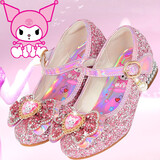 女童高跟鞋春秋库洛米童鞋儿童紫色公主水晶软底单鞋小孩子皮鞋 粉色 27码 内长17.5cm