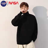NASA BASE半高领毛衣男秋冬季新款纯色百搭针织衫男加绒保暖中领内搭打底衫 高领黑色 XL （建议125-145斤）