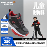 Skechers斯凯奇儿童绒绒靴男女童冬季防滑儿童加绒运动鞋中帮棉靴302527L 男童-不加绒/黑色/多彩色/BKMT 27.5码