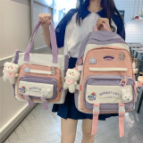 卡特骆 书包女初中生小清新儿童可爱小学生2-4-6年级女生双肩包补习袋 紫色【带徽章+兔头+爱心熊挂件】  双肩包