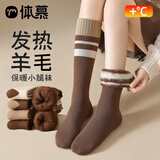体慕保暖小腿袜子女款秋冬季英伦风加绒长筒袜抗寒护腿月子袜毛圈长袜 1双咖口】 保暖袜 1双 均码 （英伦风小腿袜