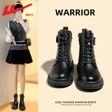 回力（Warrior）官方马丁靴女鞋秋冬保暖高帮英伦风厚底靴子女士潮流百搭皮靴40