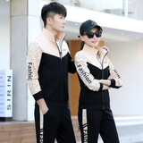 凡古拉 情侣装运动套装三件套春秋季运动服休闲跑步套装韩版潮流男套装 20款黑色三件套 女M/90-100斤