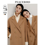 太平鸟澳毛100%毛呢外套女廓形感双面呢子大衣经典复古卡其色传承大衣 驼色 L