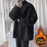 Shelley Jones毛呢大衣男生秋冬季ins港风外套潮流休闲帅气上衣服短款风衣男装 N2070黑色加棉 XL (建议130-150斤)