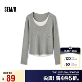 森马（Semir）毛衣女拼色假两件毛衫修身2024秋拼接圆领套头衫显瘦109524107002