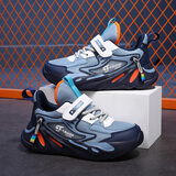 鸿星童品牌断码童鞋男童运动鞋皮面防水春秋季新款儿子女孩跑步鞋中大童 1876牛仔蓝双网 38