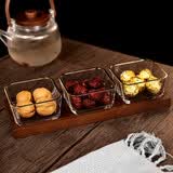 康丰（KANGFENG） 玻璃水果盘家用客厅果盘茶几干果盘干果盒高档托盘干果收纳盒 实木托盘+描金边果盘3个