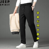 JEEP SPIRIT加绒男裤冬季加厚棉裤男士休闲裤中老年羊羔绒保暖大码裤子男外穿 加绒加厚-黑色 2XL （130斤-145斤）