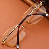 箫秒天然水晶石眼镜无框钻石切边墨镜高清养眼男士太阳镜纯正石头镜片茶色水晶镜片可定制近视眼镜镜片 竹叶青水晶镜片+金色圆腿架