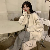 風采兔 针织衫女秋冬2024新款韩版毛衣开衫外套宽松日系设计感小众上衣 白色 均码